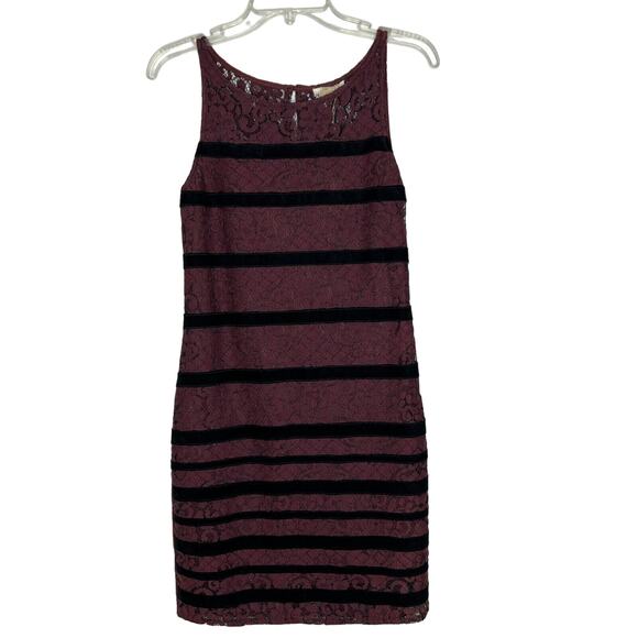 Mystree Burgundy Lace Striped Sleeveless Dress Size S Women's NEW - Picture 1 of 10
